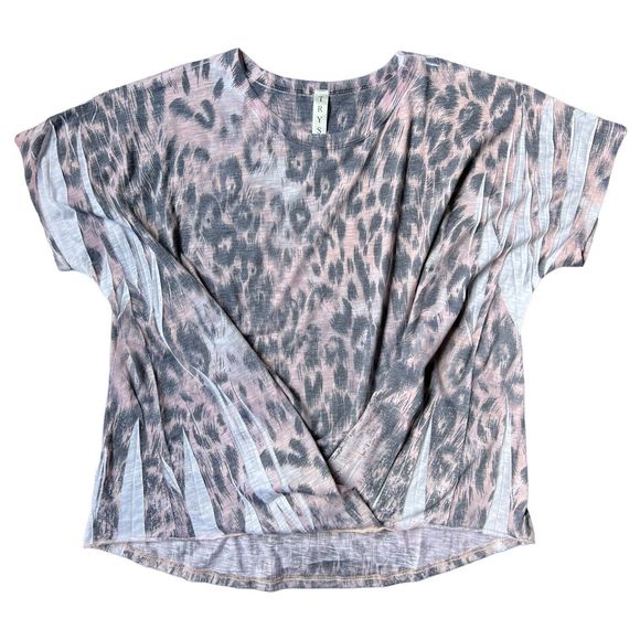 Tryst Shirt Womens Large Top Leopard Print Twist Hem Short Sleeve Round Neck L - Picture 3 of 10